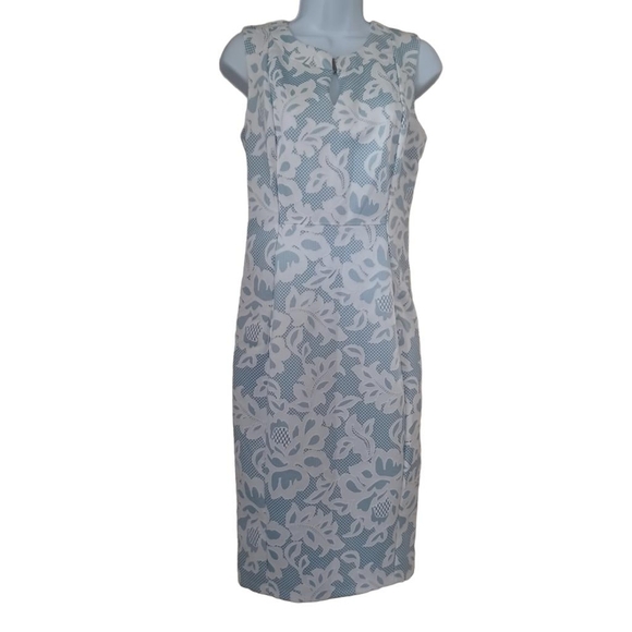 KATE and LILY Floral Ice Blue White Midi Sleeveless Dress Size 8 - Picture 1 of 9